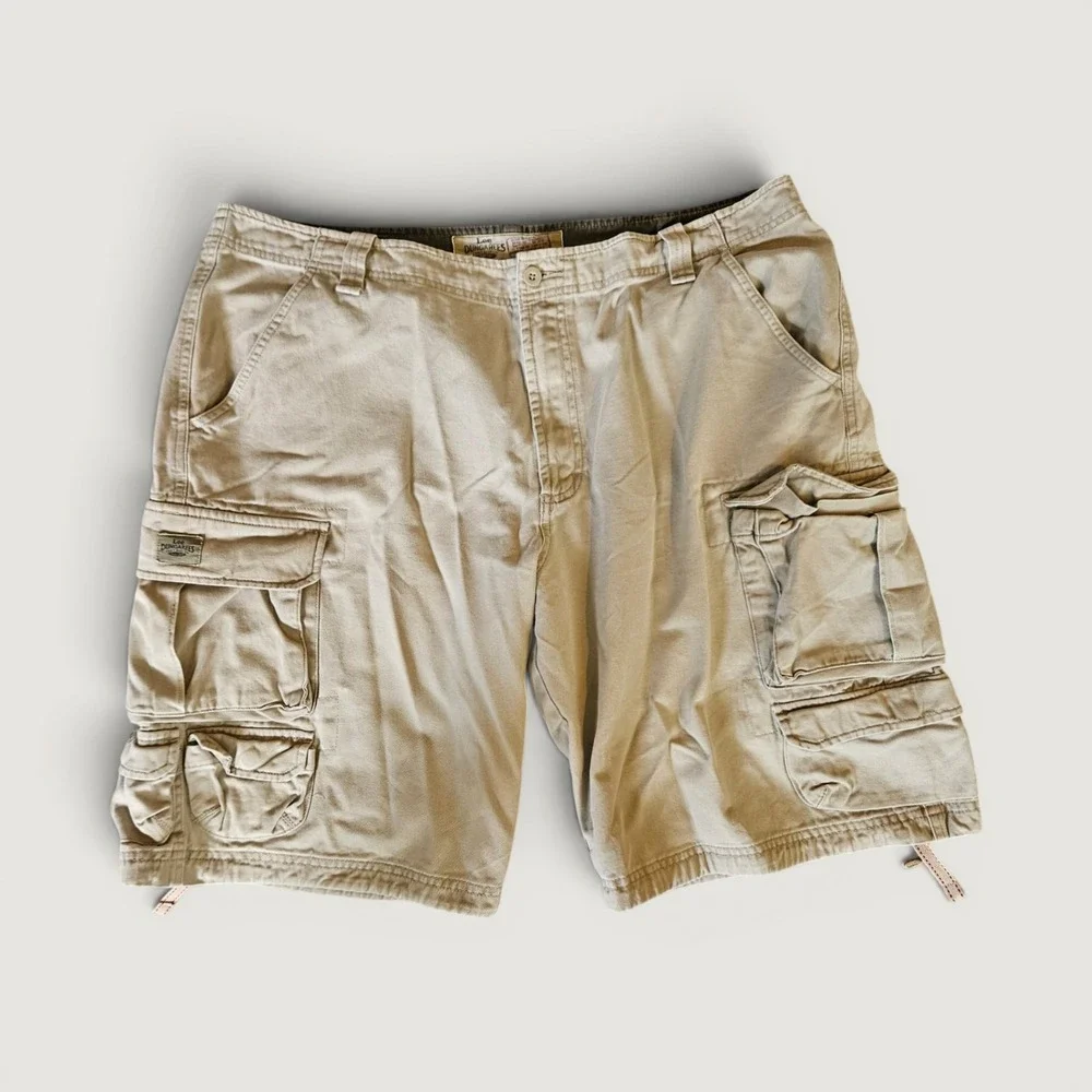 Vintage Lee Dungarees Cargo Shorts Mens 38 Khaki Heavy Cotton Twill Multi Pocket